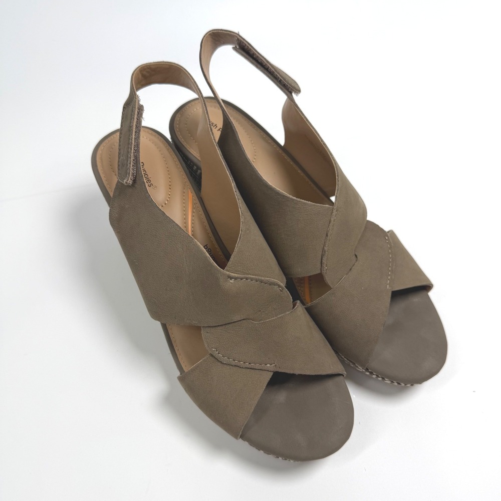 Hush Puppies Griffon Olive Brown Leather Wedge Slingback Sandals 11M PW-GRIFFON